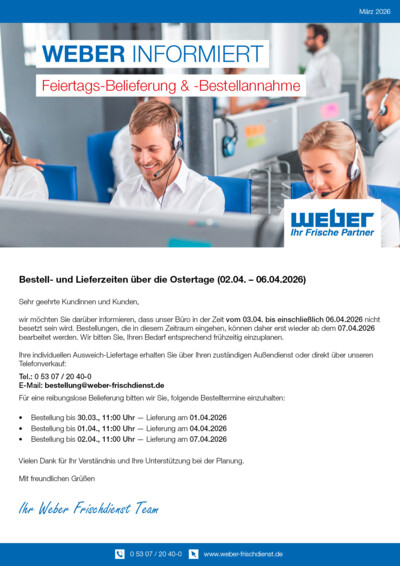 Feiertags-Belieferung & -Bestellannahme